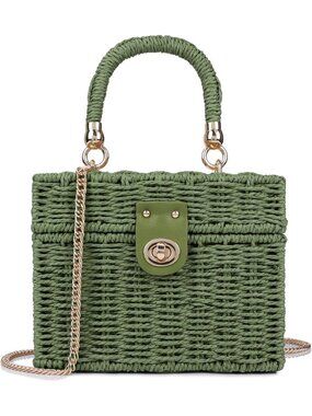 Women's Green Wicker Crossbody Shoulder Bag Straw Beach Tote Bag Top Handle